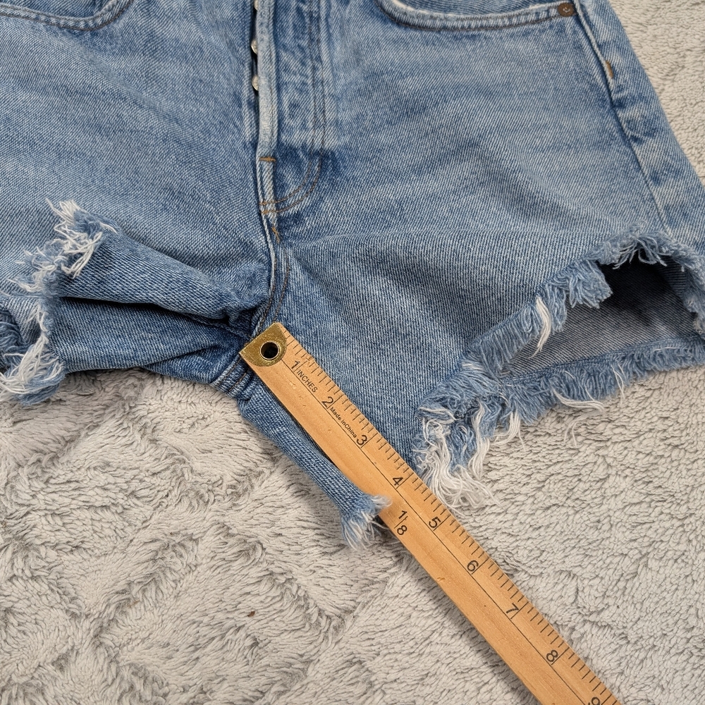Agolde Shorts Womens 25 Blue Swapmeet Denim Parker Long High Rise Fray Hem - Picture 7 of 9